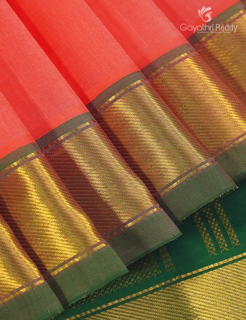 Pure Arani Sico Saree in Peach and Mango Green