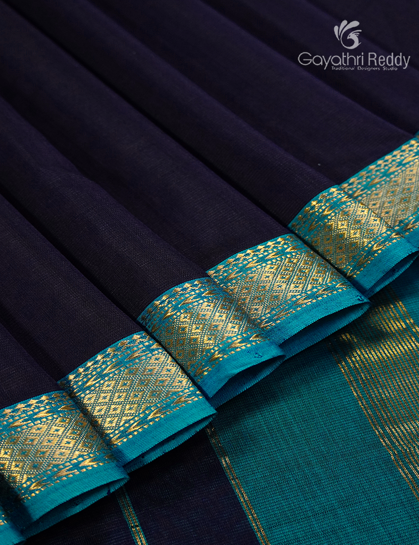 Pure Chanderi Sico Saree in Black and Peacock Blue