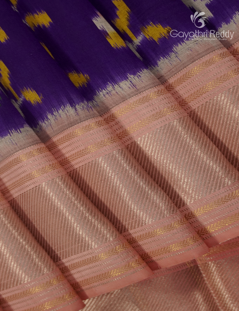 Pure Ikat Silk Saree in Violet and Peach