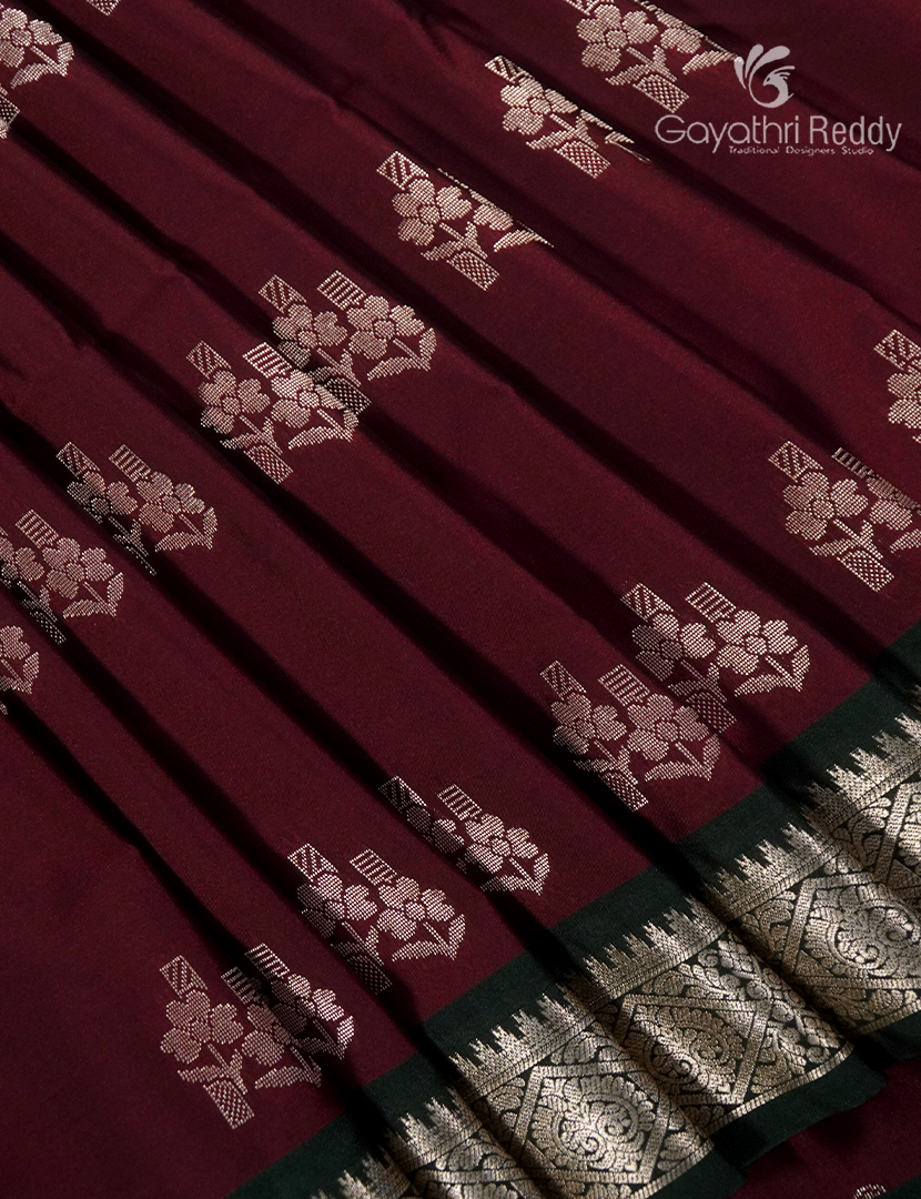Soft Silk Saree in Burgundy and Deep green
