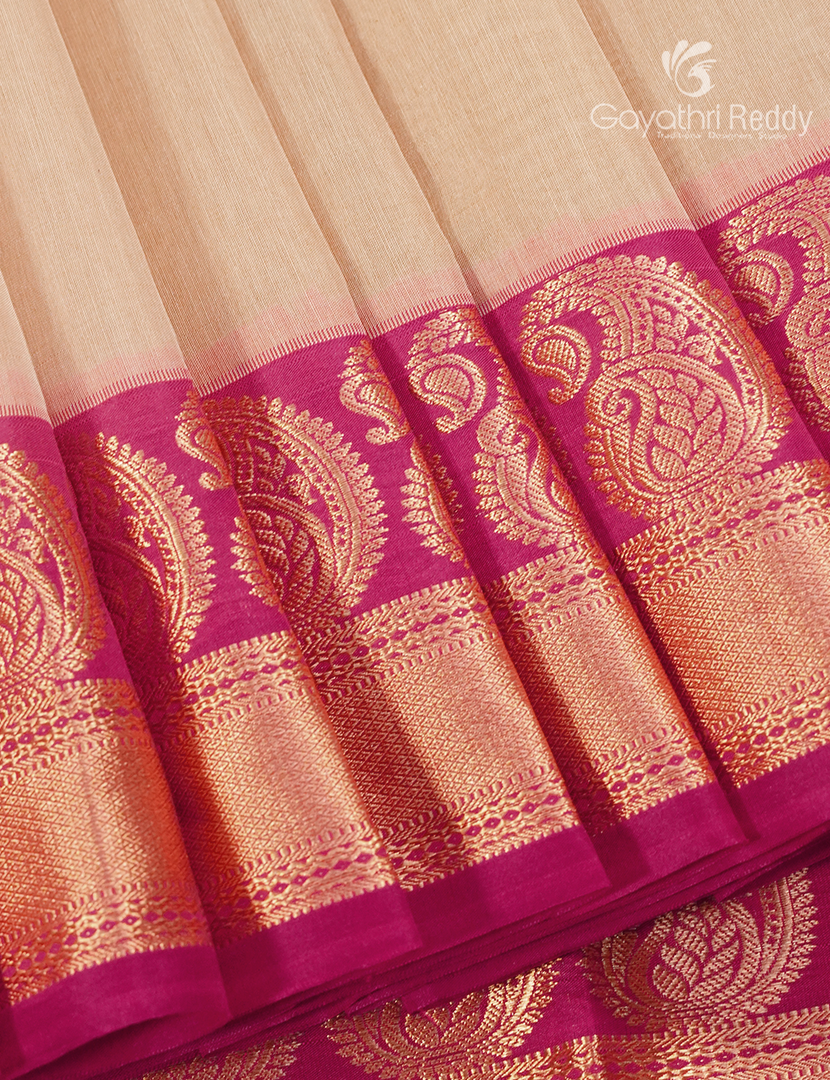 Pure Kanchi Sico Saree in Golden Cream and Rani Pink