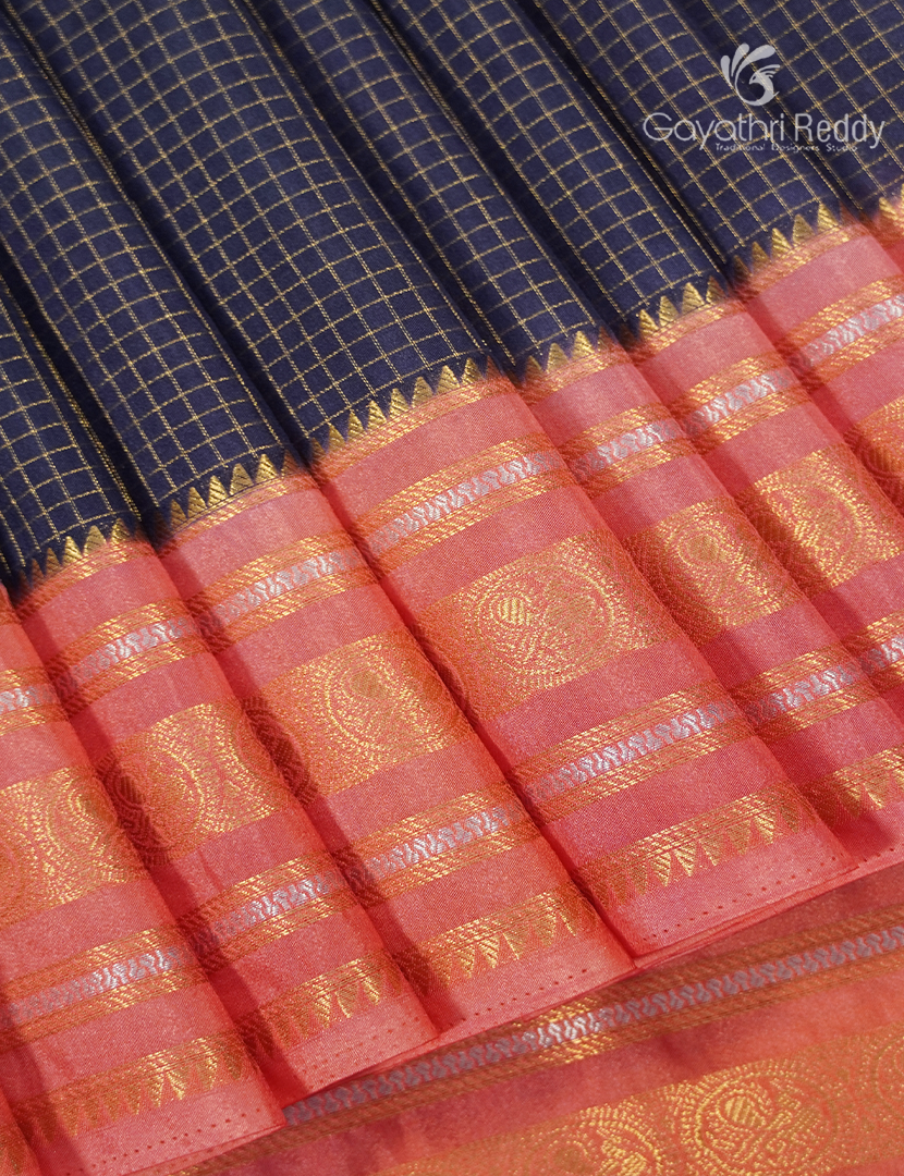 Semi Mysore Crepe Saree in Deep Elephant Grey and Peach