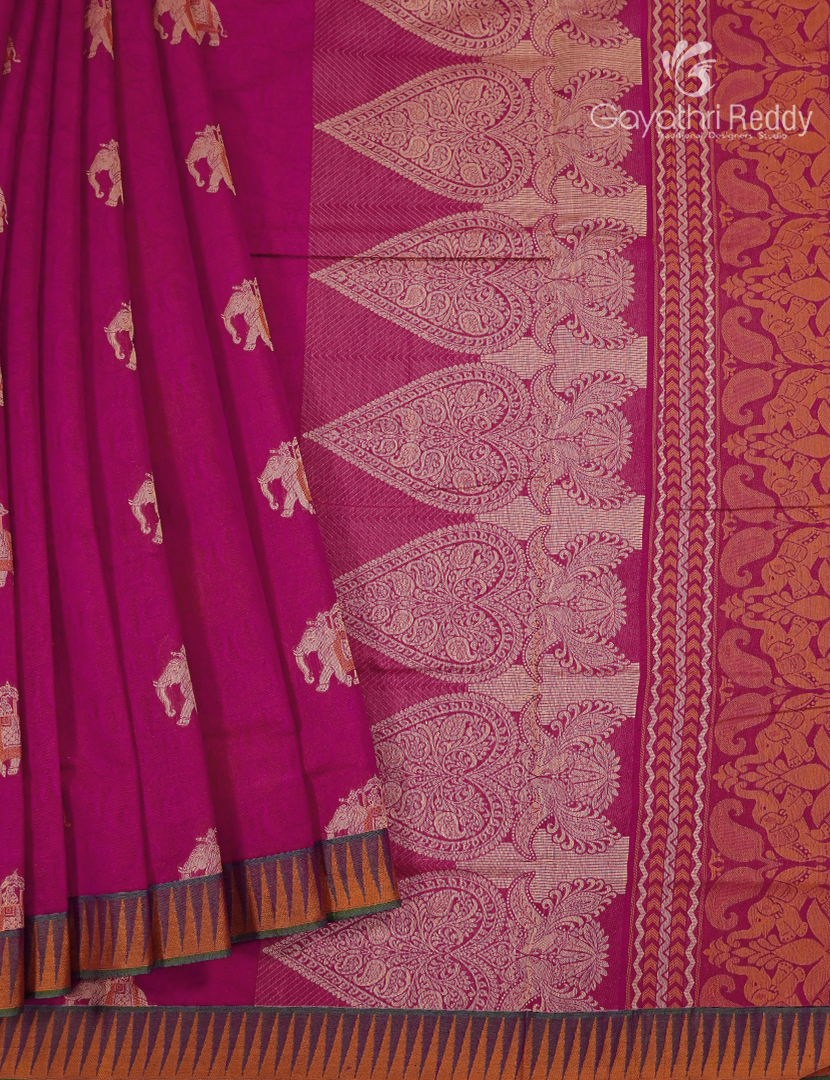 Pure Kanchi Cotton Saree in Deep Pink