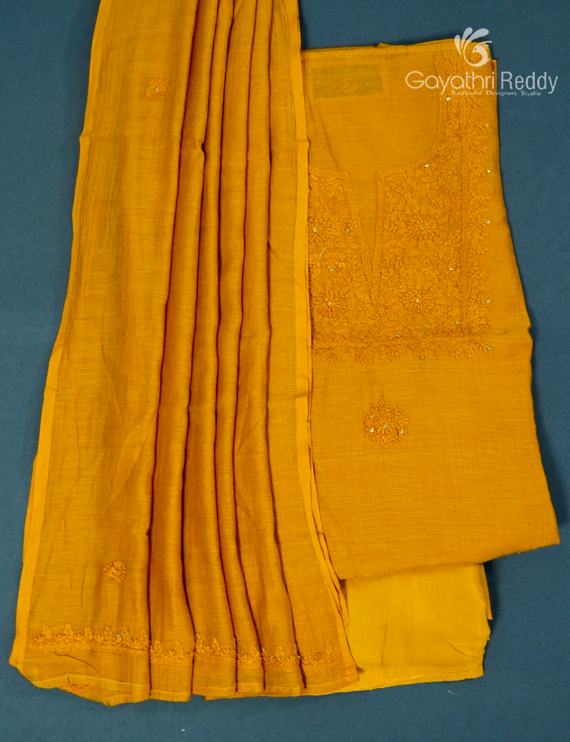Dress Material 3 Piece Set in Deep Mustard