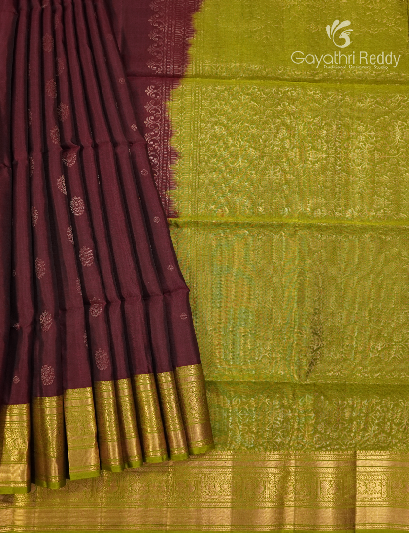 Pure Kanchipuram Soft Silk Saree in Maroon and Lime Green