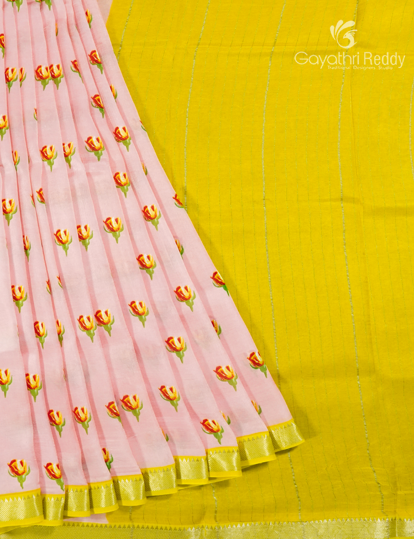Mangalagiri Pattu Saree in Baby Peach and Lime