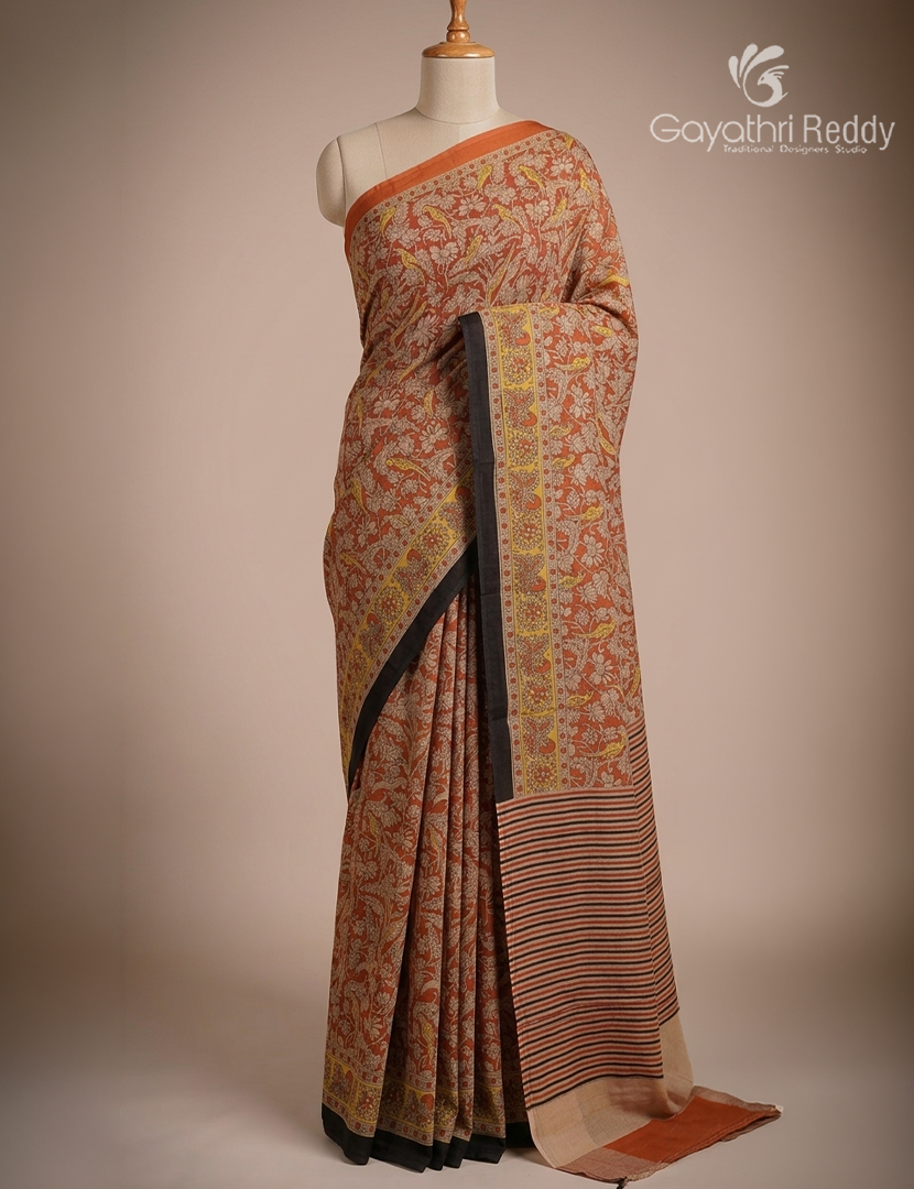 Pure MulMul Cotton Saree in Beige and Orange