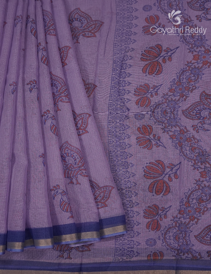 Premium Quality Cotton Kota Saree in Lavender and Black