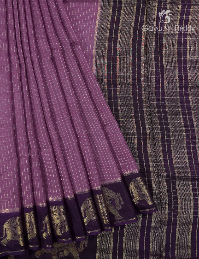 Semi Mysore Crepe Saree in Lavender and Deep snuff