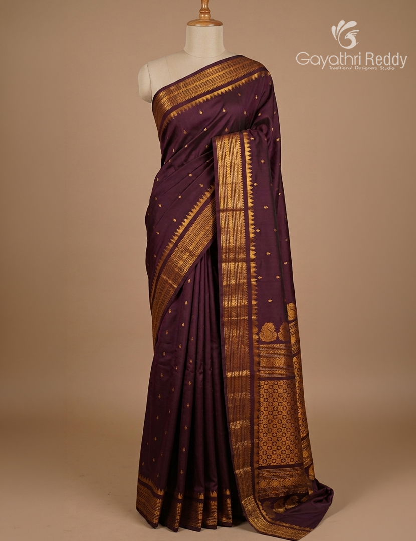 Pure Gadwal Silk Saree in Deep Brown