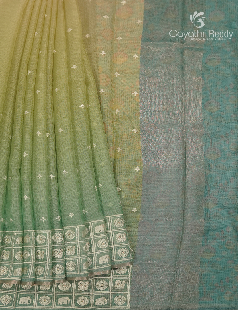 Silk Kota Saree in Lime and Sea Foam Green