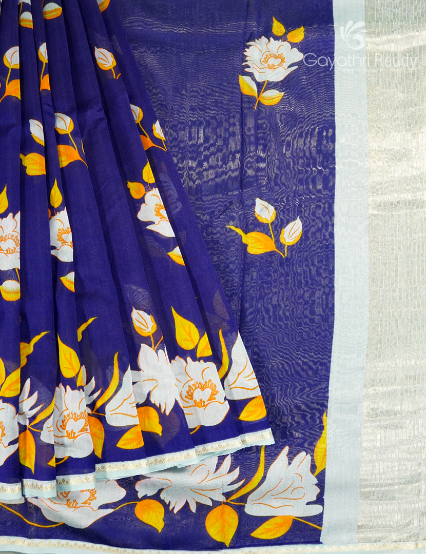 Pure Maheshwari Silk Saree in Navy blue and Pastel Sea blue