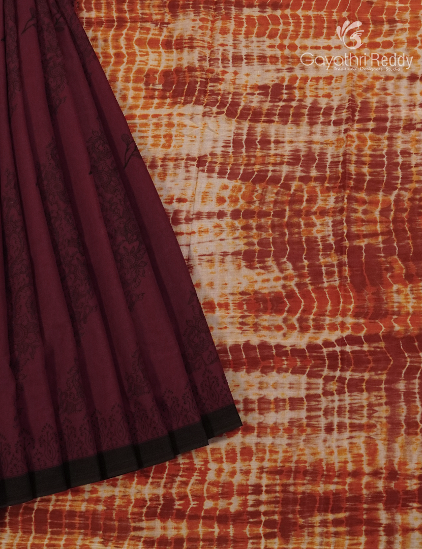 Pure MulMul Cotton Saree in Maroon and Mustard