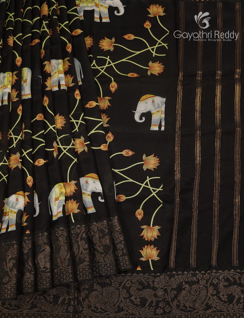 Semi Kanchipuram Art Silk Saree in Black