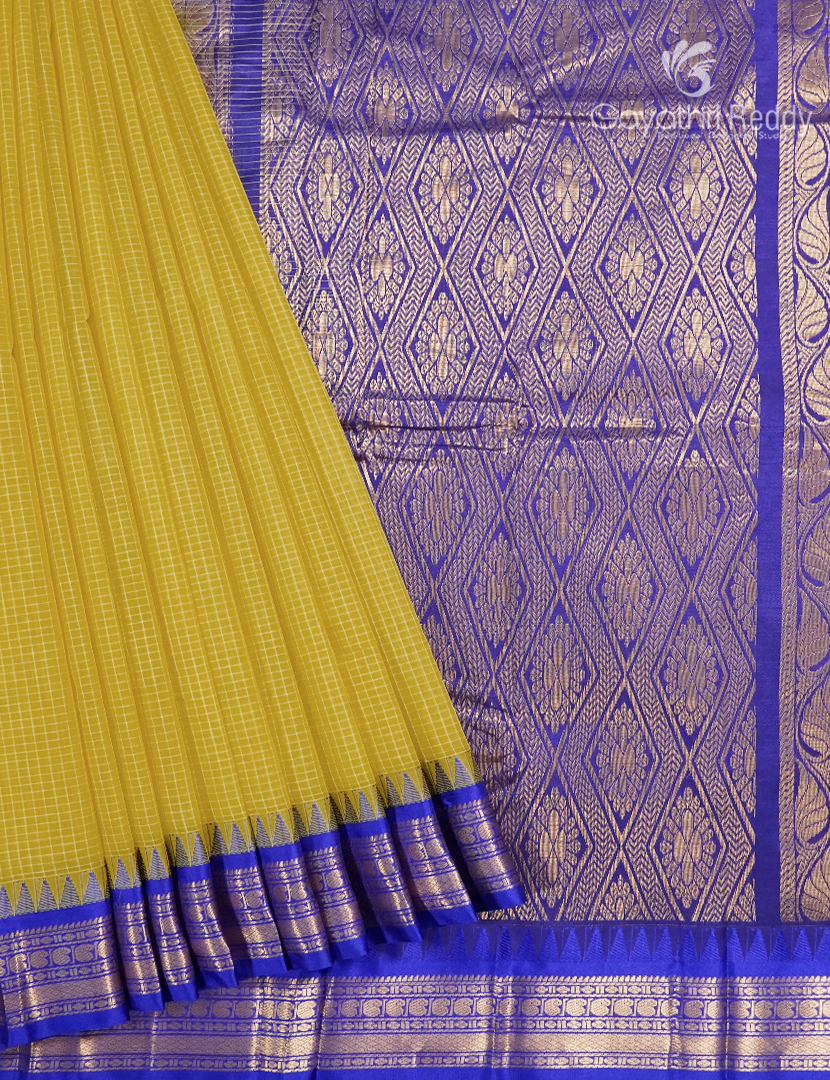 Pure Gadwal Cotton Saree in Sunshine Yellow and Royal Blue
