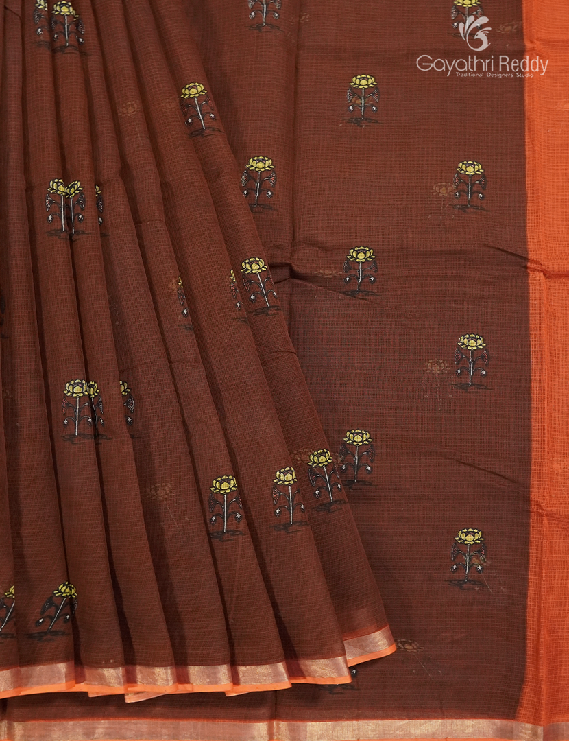 Premium Quality Cotton Kota Saree in Brown and Orange