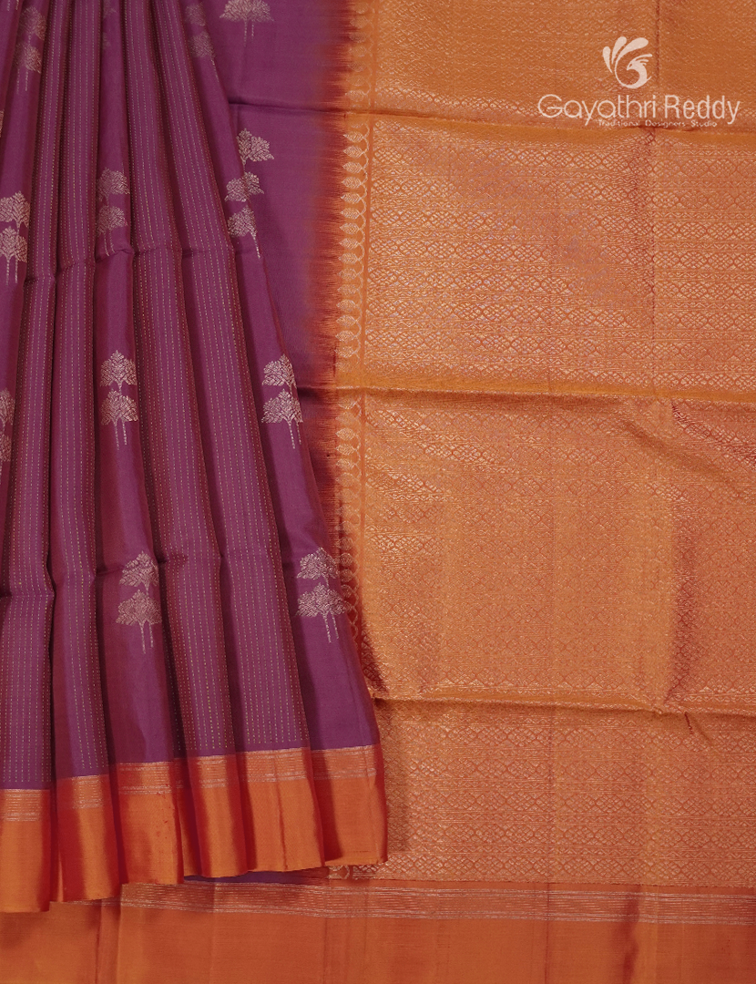 Pure Kanchipuram Light Weight Silk Saree in Plum and ORange