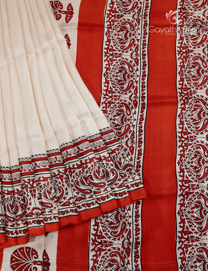 Pure Silk Saree in Cream and Red