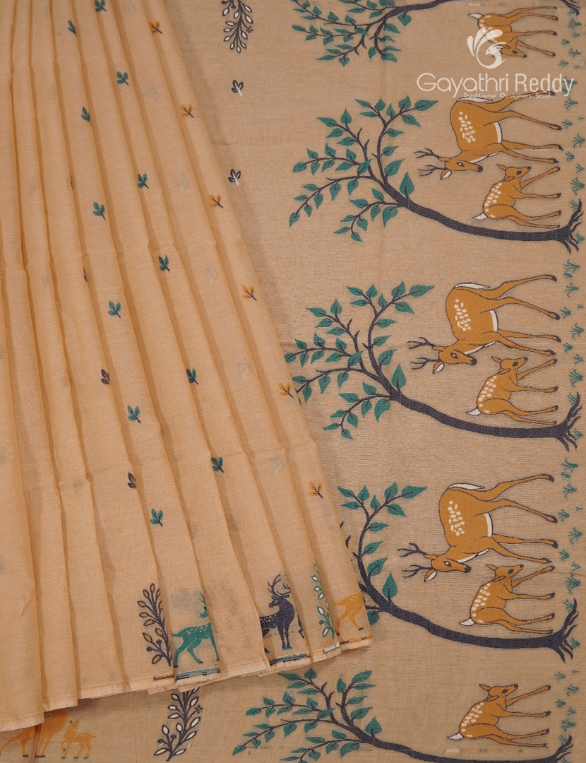 Jamdani Cotton Saree in Light Mustard