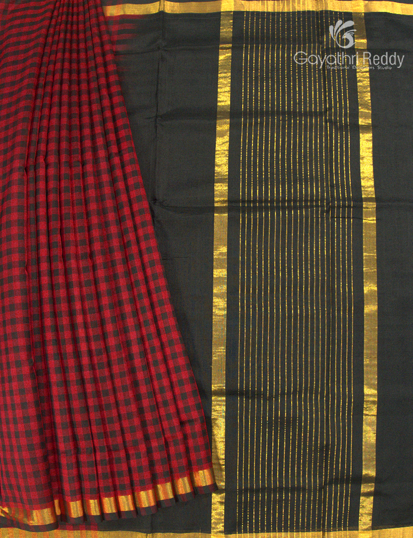 Pure Arani Sico Saree in Red and Black