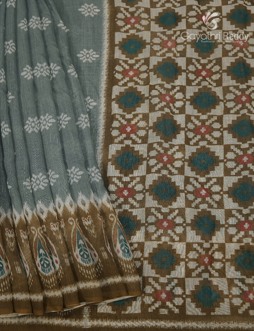 Linen Cotton Saree in Grey