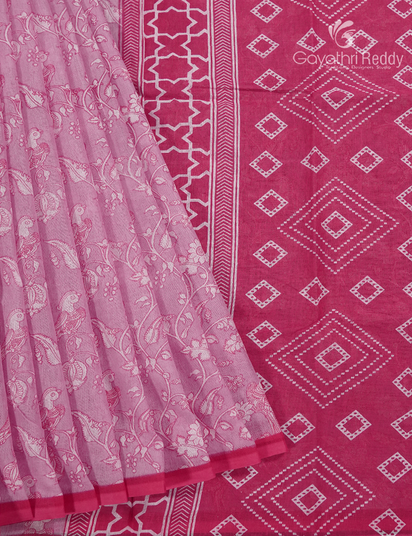 Munga Cotton Saree in Baby Pink and Deep Pink