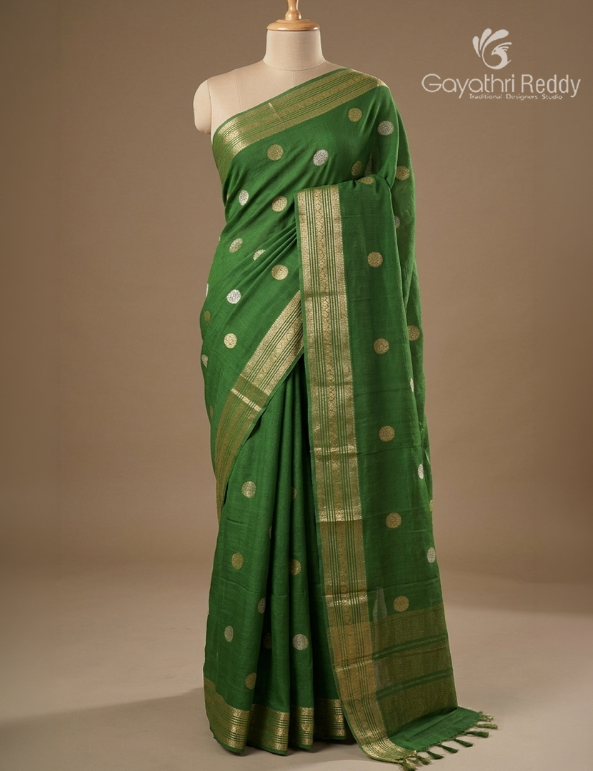 Semi Mysore Crepe Saree in Mango Green