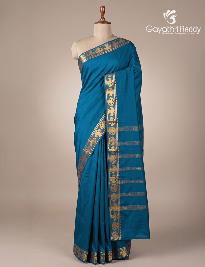 Pure Mysore Silk Saree in Peacock Blue