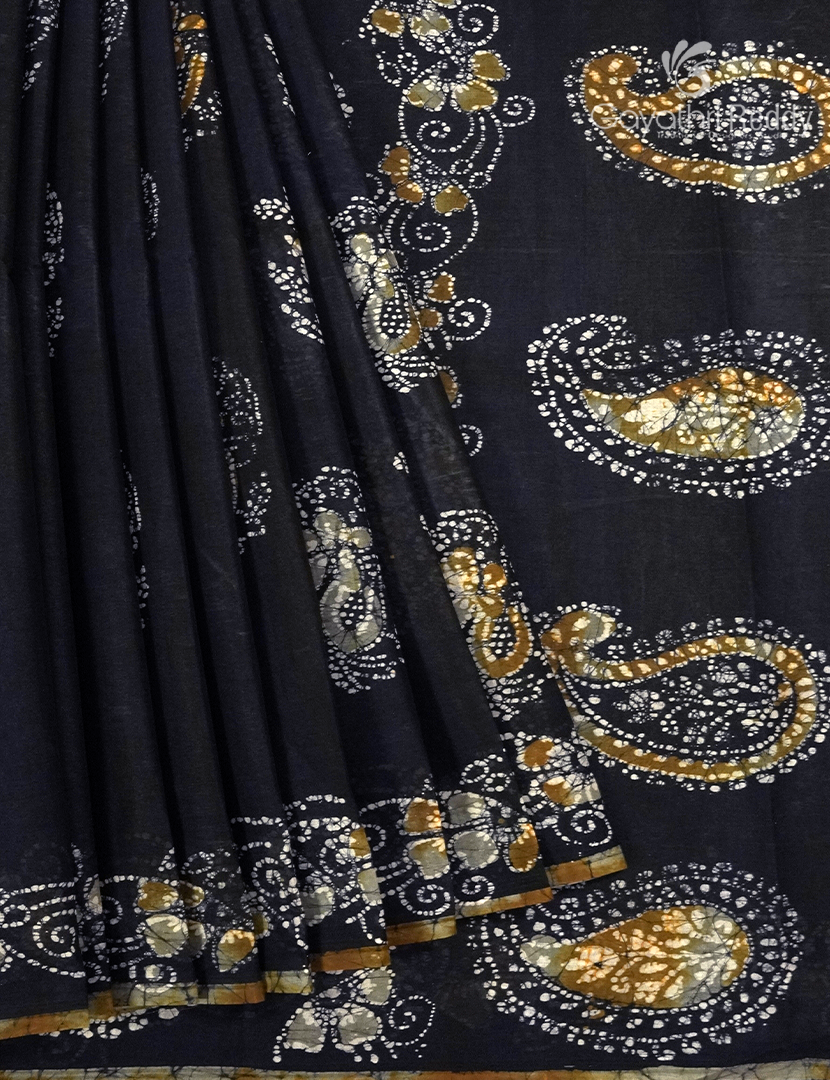Cotton Batik Print Saree in Black