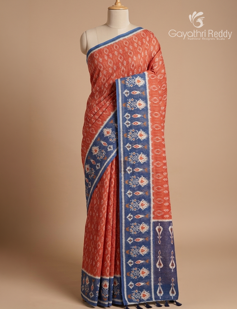 Linen Cotton Saree in Orange