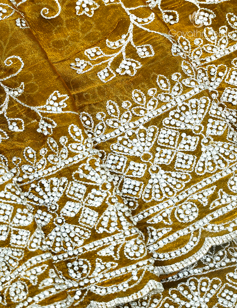 Tissue Fancy Saree in Dry Mehendi Green