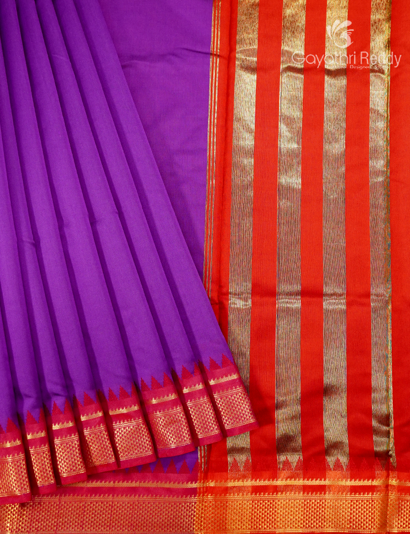Semi Kanchipuram Art Silk Saree in Violet and Red