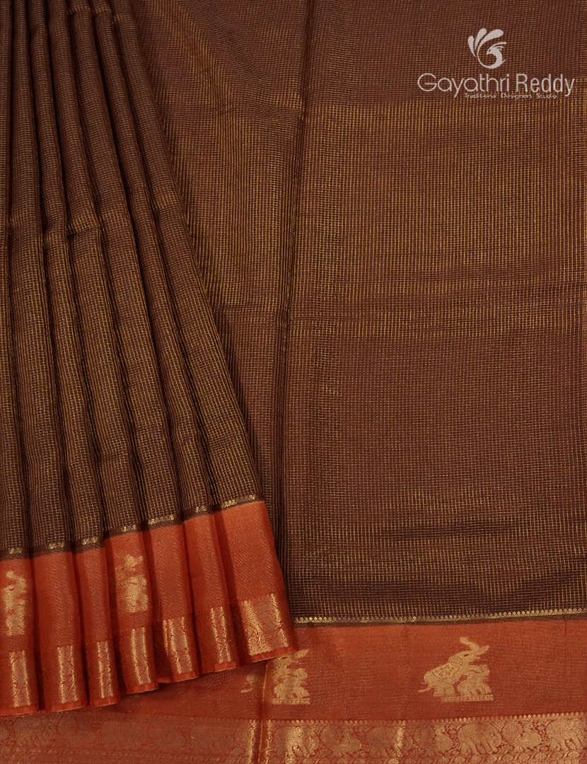 Semi Mysore Silk Saree in Deep Brown and Burnt Orange