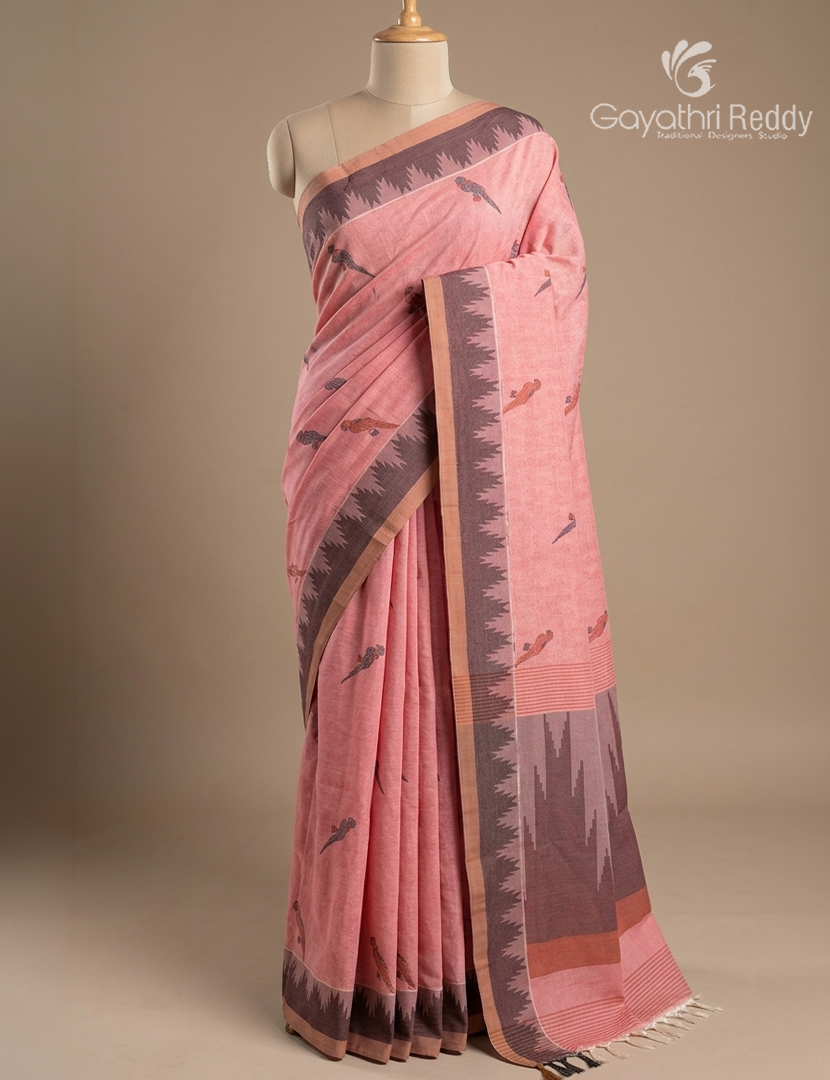Pure Kanchi Cotton Saree in Baby Pink