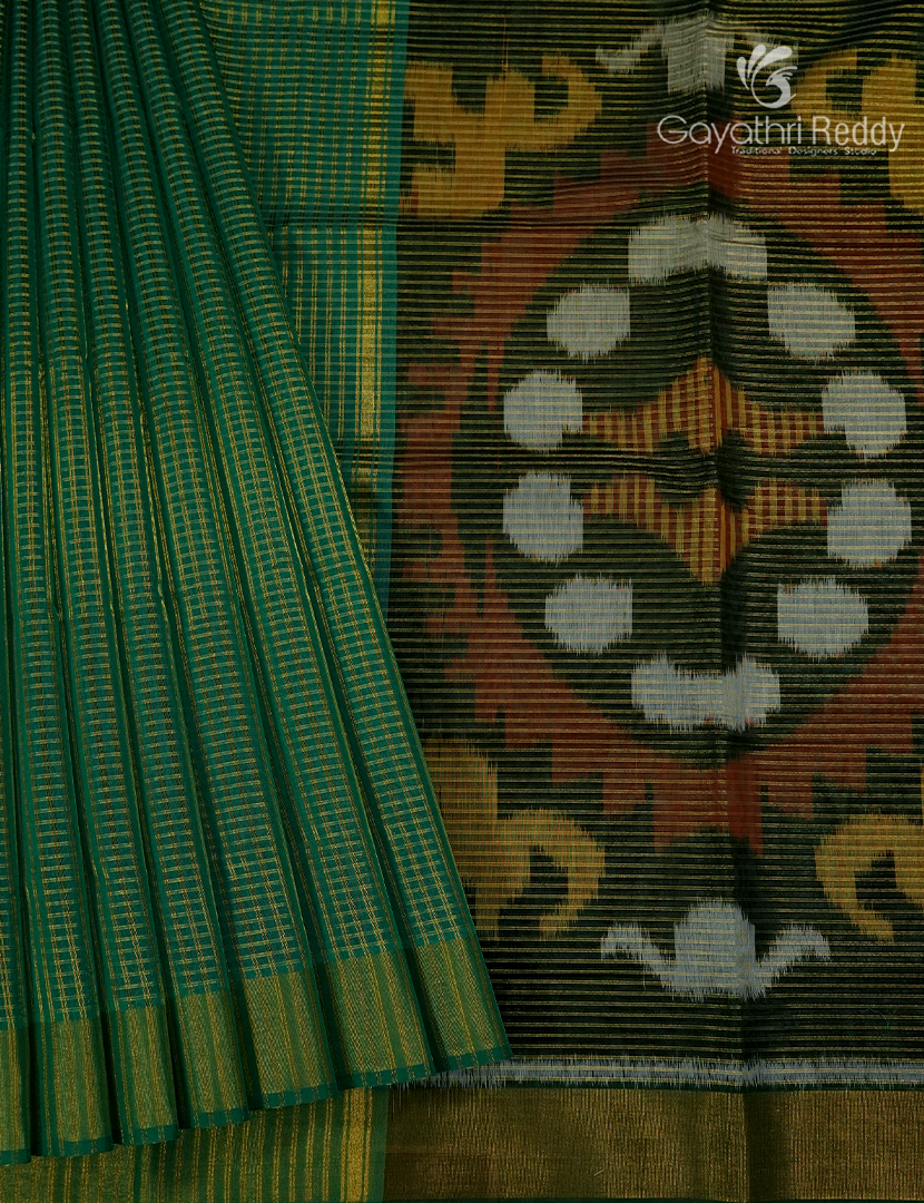 Semi Ikat Silk Saree in Green