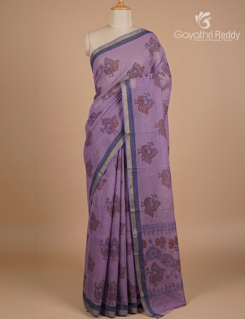 Premium Quality Cotton Kota Saree in Lavender and Black