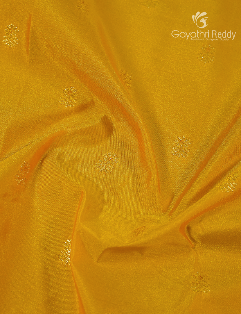 Semi Kanchipuram Silk Saree in Mango Yellow and Bottle Green