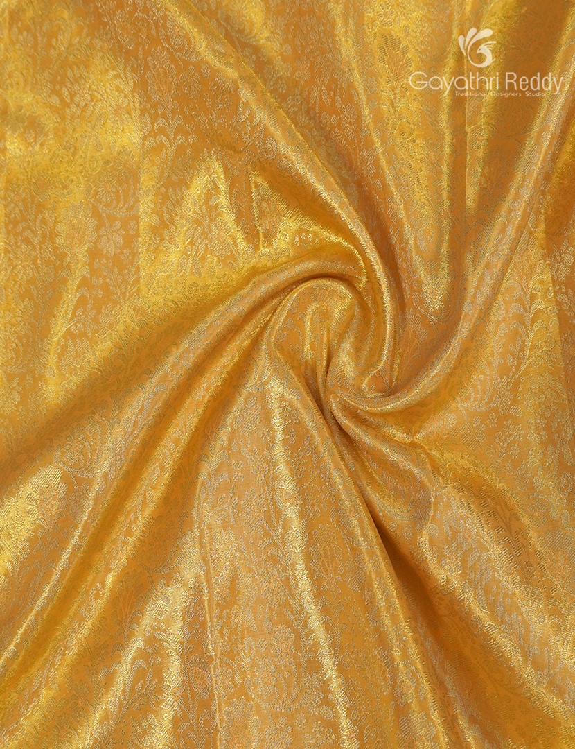 Pure Kanchipuram Silk Saree in Butter Yellow and Bottle Green ( Brocade Pattern )