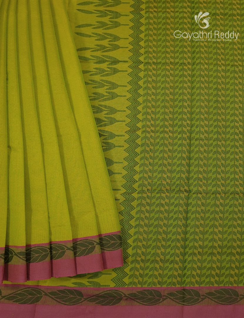 Pure Kanchi Cotton Saree in Leaf Green