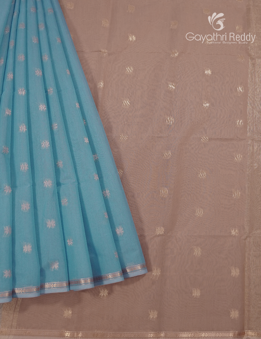 Kanchipuram Sico Saree in Sky Blue and Ligh Chikoo