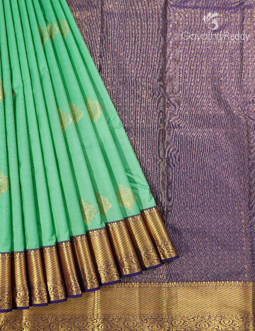 Semi Kanchipuram Silk Saree in Sea Green and Deep Blue