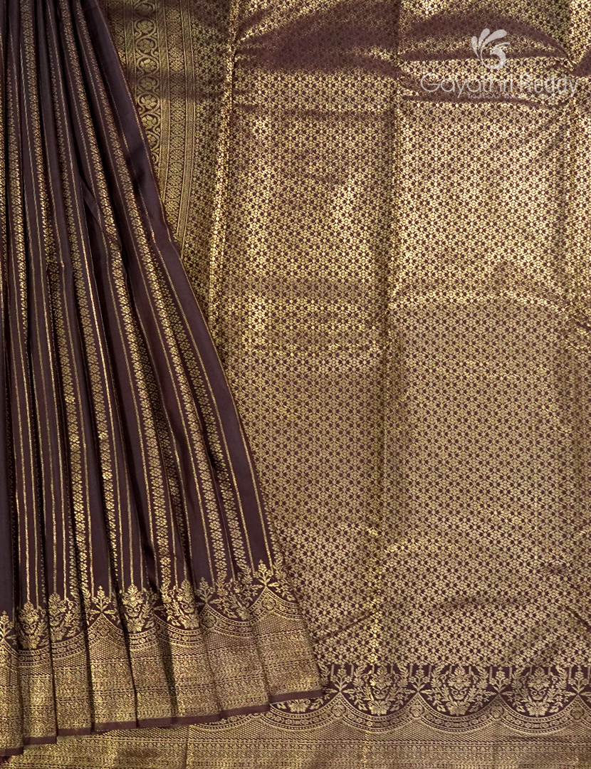 Semi Kanchipuram Silk Saree in Deep Brown