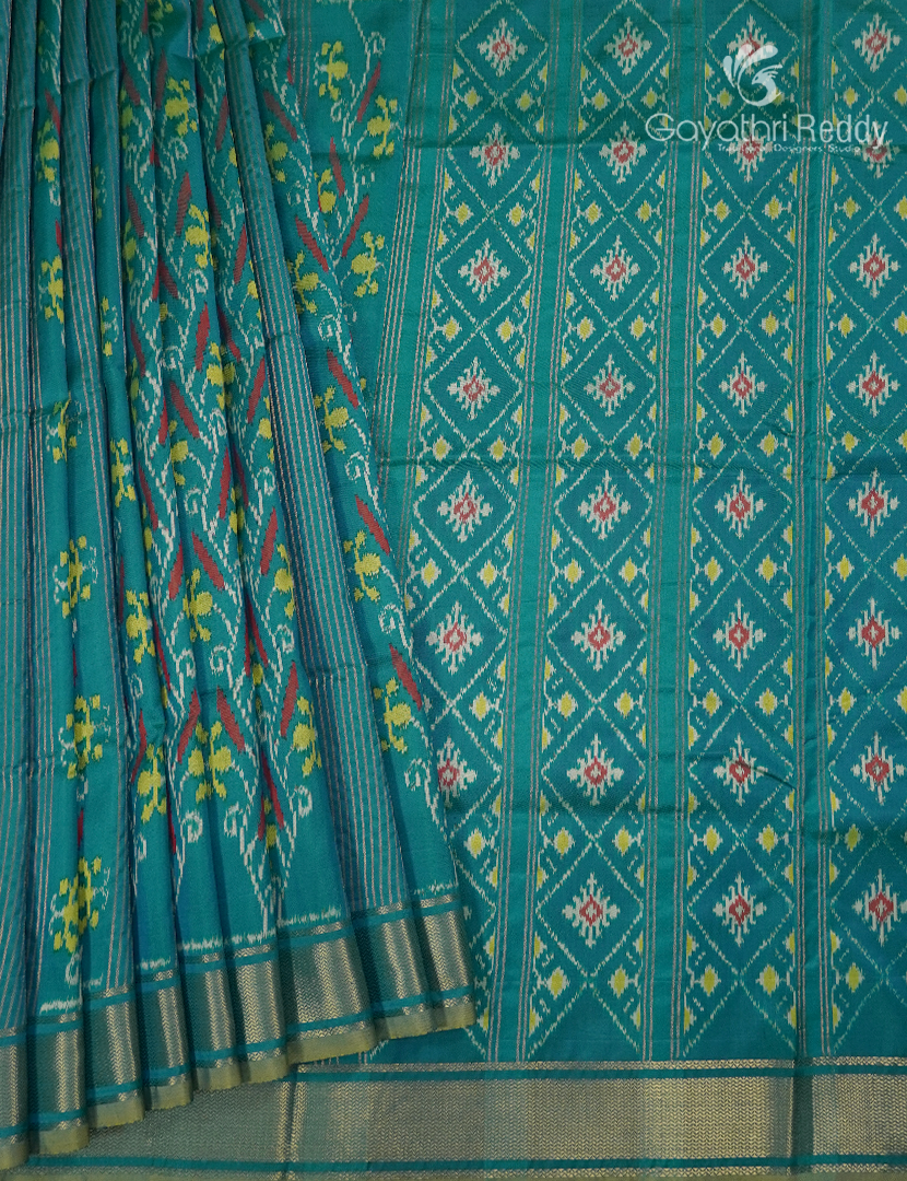 Pure Ikat Silk Saree in Sea Green
