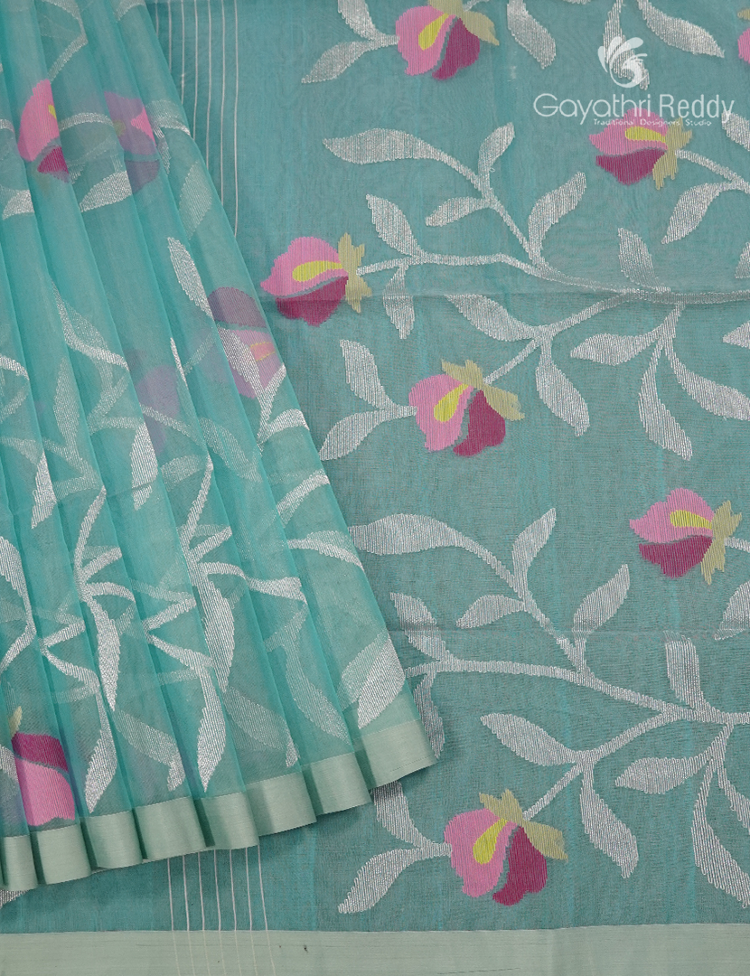 Pure Jamdani Kora Saree in Pastel Blue