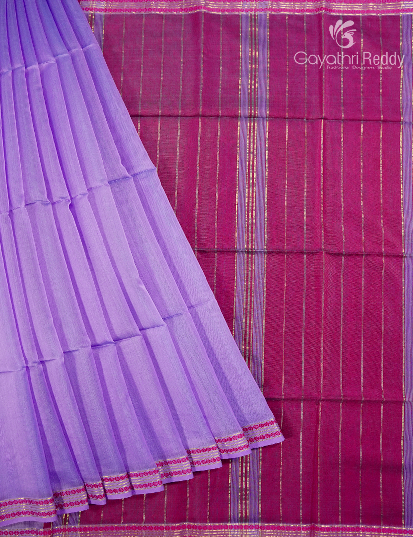 Pure Chanderi Sico Saree in Lavender and Rani Pink