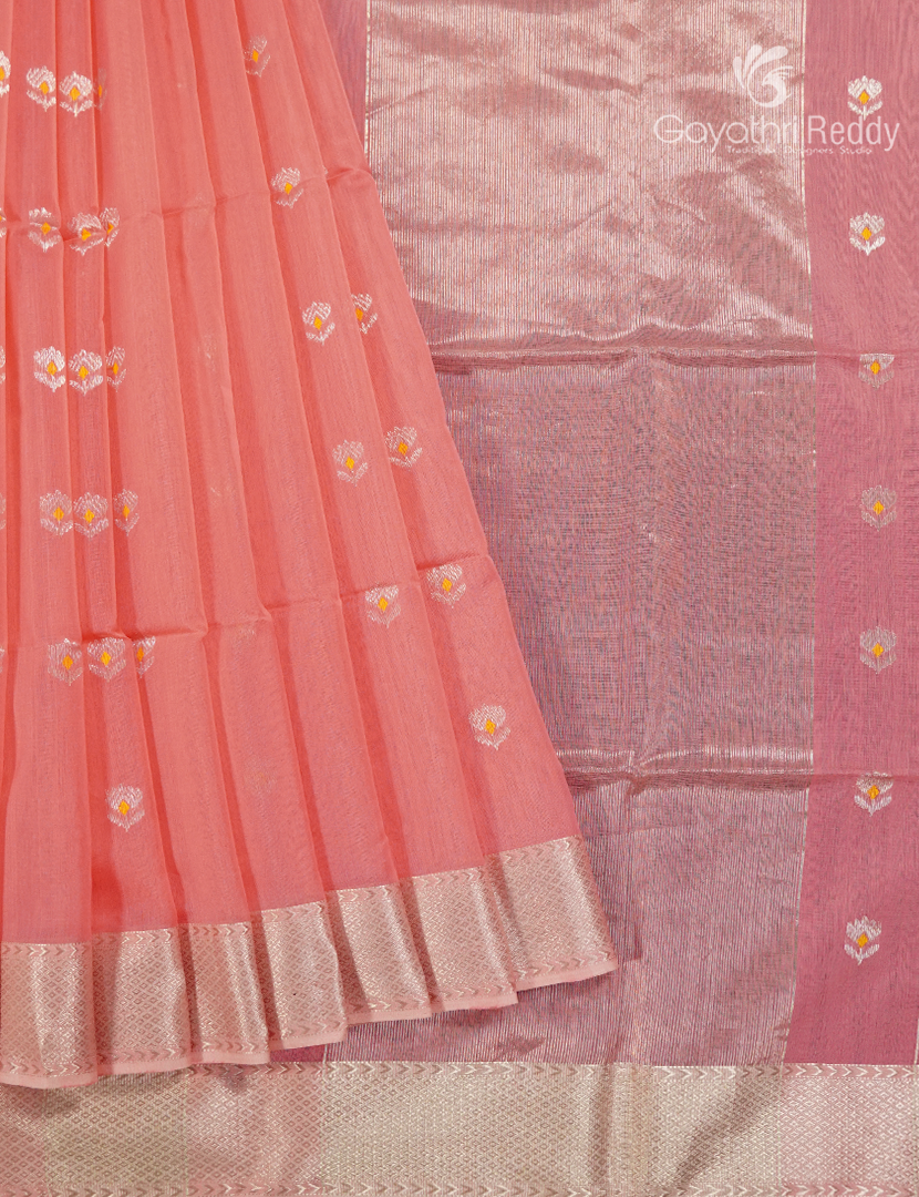 Pure Chanderi Sico Saree in Pastel Peach