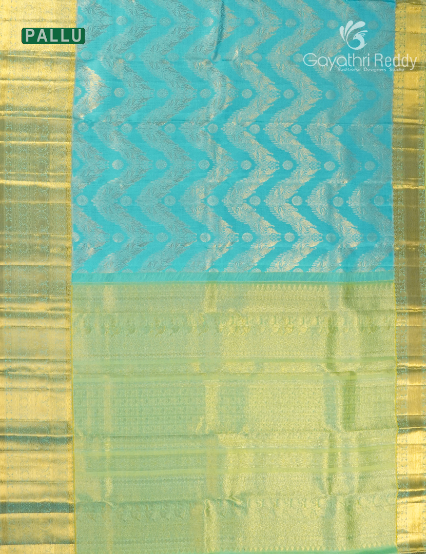 Pure Kanchipuram Silk Bridal Saree in Sea Blue and Parrot Green