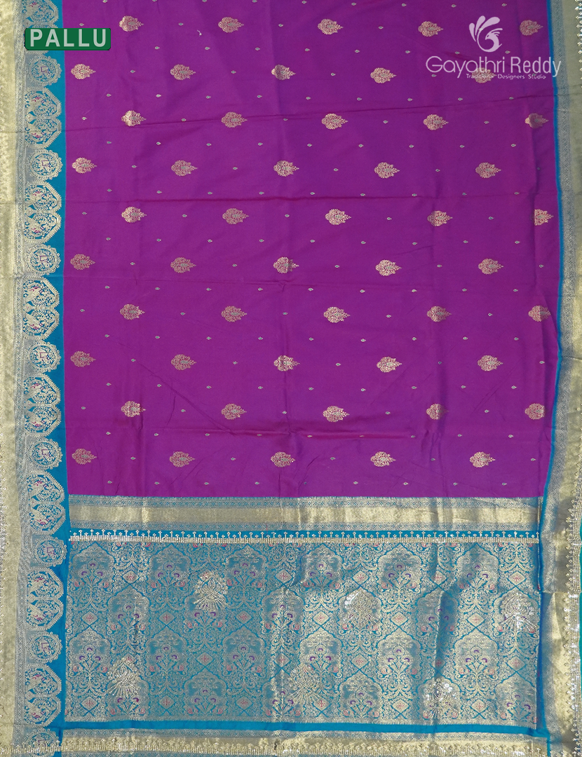 Semi Kanchipuram Silk Fancy Saree in Deep Jamun and Rama Blue