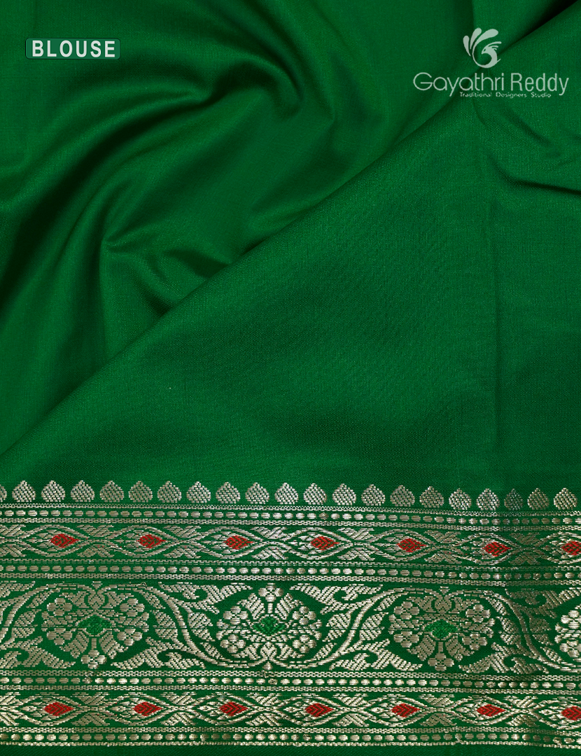 Semi Banaras Katan Silk Saree in Onion Pink and Green