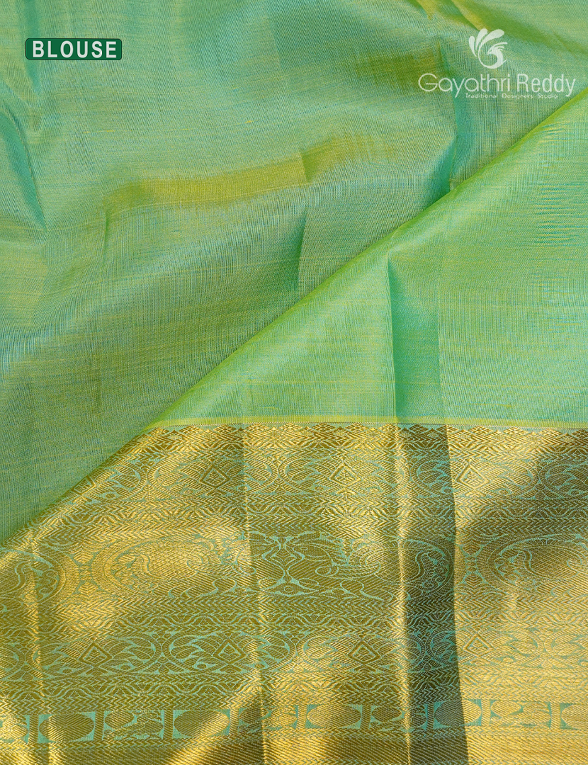 Pure Kanchipuram Silk Bridal Saree in Sea Blue and Parrot Green
